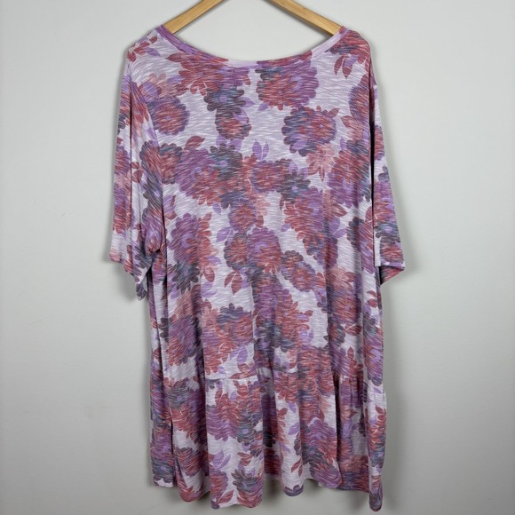 LOGO by Lori Goldstein Tunic Top Women 3X Purple Floral Printed Slub Knit Peplum - Picture 8 of 13